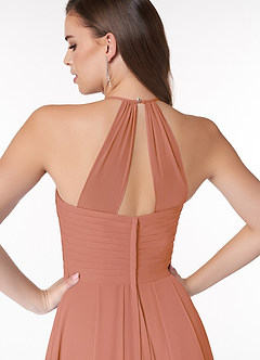 Azazie Ginger Vestidos de damas de honor Vestido de Mai Tai de Gasa de Corte en A con Halter Plisado image3