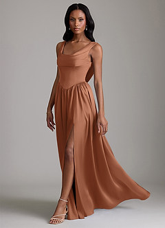 Azazie Novi Bridesmaid Dresses Bronzer A-Line with Pockets Stretch Satin Dress image6