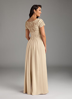 Azazie Dunja Mother of the Bride Dresses Champagne A-Line V-Neck Lace Chiffon Dress image4