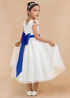 Azazie Hemi Flower Girl Dresses Ivory Royal Blue A-Line Bow Tulle Dress image1