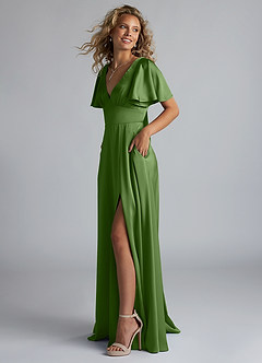 Azazie Kimber Bridesmaid Dresses Basil A-Line Ruched Stretch Satin Dress image12