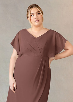 Azazie Julia Mother of the Bride Dresses Espresso Sheath V-Neck Pleated Chiffon Dress image13