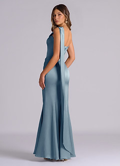 Azazie Inara Bridesmaid Dresses Dusty Blue Mermaid Pleated Stretch Satin Dress image6