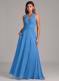 Azazie Elizabeth Brautjungfernkleider A-Linie Plissee Chiffon Kleid Blauhäher image5
