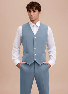 front Ethan 더스티 블루 세련된 직조 슈트 조끼