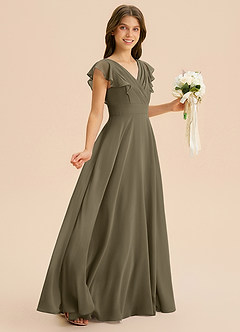 Azazie Anysa Junior Robe Trapèze en Mousseline de soie Rayé Vert Saule image5