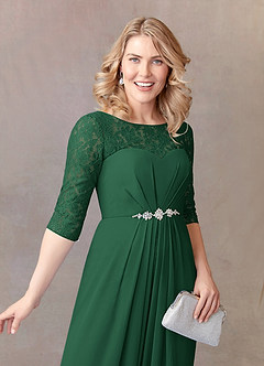 Azazie Leonine Mère de la mariée Robes Robe Trapèze en Mousseline de soie Dentelle échancrée Vert Foncé image6