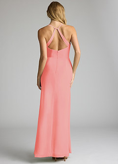Azazie Becca Bridesmaid Dresses Coral Sheath V-Neck Chiffon Dress image5