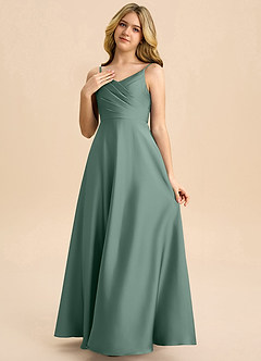 Azazie Bug Junior Robe Trapèze en Satin extensible Plissée Eucalyptus image3