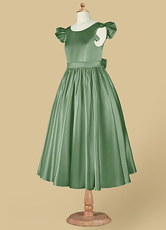 Azazie Violeta Flower Girl Dresses Matcha Ball-Gown Bow Matte Satin Dress image12