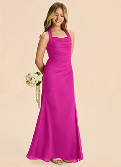 Azazie Destiny Junior Fuchsia Sheath Ruched Chiffon Dress image3