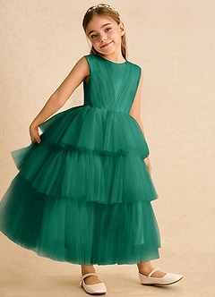 Azazie Marshmallow Flower Girl Dresses Emerald Ball-Gown Bow Tulle Dress image4