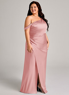 Azazie Madelyn Robes de demoiselle d'honneur Robe Sirène Convertible en Satin extensible Une épaule Rose Poudré image12