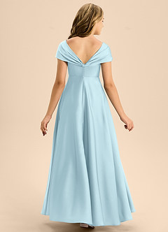 Azazie Rowena Junior A라인 절하다 스트레치 새틴 플로어 길이 주니어 신부 들러리 드레스 image5