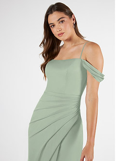 Azazie Kit Bridesmaid Dresses Dusty Sage Mermaid Off the Shoulder Mesh Dress image6