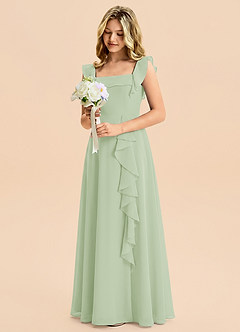Azazie Nori Junior Dusty Sage A-Line Ruched Chiffon Dress image5