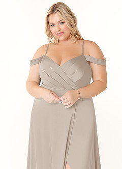 Azazie Ocean Brautjungfernkleider A-Linie V-Hals Gefaltet Stretch-Satin Kleid Frost image5