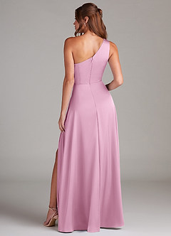 Azazie Brooke Bridesmaid Dresses Candy Pink A-Line One Shoulder Stretch Satin Dress image13