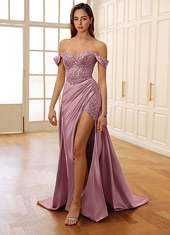 Rowane Dusty Pink Corset Rhinestone Sheer Lace Prom Dress image3