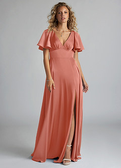 Azazie Kimber Bridesmaid Dresses Salmon Pink A-Line Ruched Stretch Satin Dress image3
