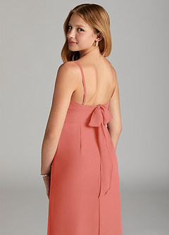 Azazie Mai Junior Salmon Pink Sheath Pleated Chiffon Dress image6