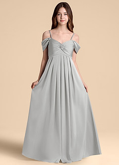 Azazie Kaitlynn Junior Vestido de Plata de Satén Elástico de Corte en A con Vestidos sin tirantes image6