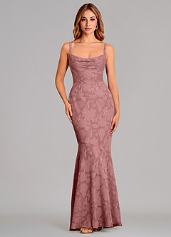 Azazie Aubrey Final Sale Dusty Rose Mermaid Bow Floral Burnout Dress image1