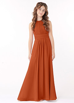 Azazie Bonnie Junior Burnt Orange A-Line Pleated Chiffon Dress image1