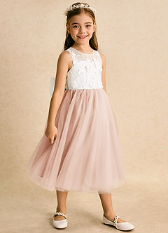 Azazie Lina Jurken voor bloemenmeisjes Baljurk Jurk van Kant Ivoor Engelse Roos image3