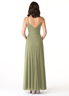 Azazie Evalin Final Sale Agave A-Line V-Neck Pleated Mesh Dress image2