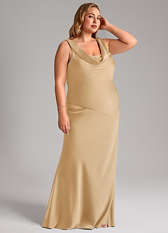 Azazie Rylina Bridesmaid Dresses Gold Mermaid Stretch Satin Dress image10
