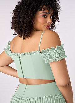 Barbie ♥ Azazie Jurken voor bruidsmeisjes Converteerbaar Jurk van Chiffon met A-Lijn Off the Shoulder Agave image13