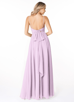 Azazie Gracie At-home Try On Dresses Taupe A-Line Pleated Chiffon Dress image2