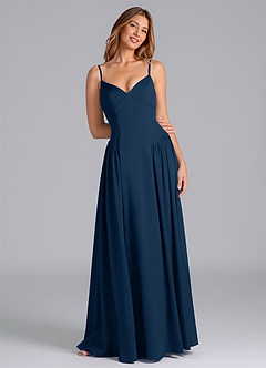 Azazie Kirby Brautjungfernkleider A-Linie Stretch-Satin Kleid Dunkelmarine image1