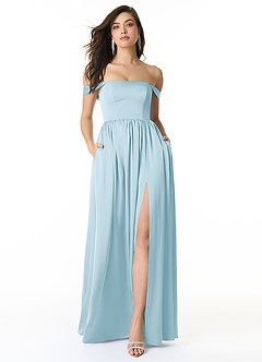 Azazie Morana Final Sale Sky Blue A-Line Off the Shoulder Stretch Satin Convertible Dress image1