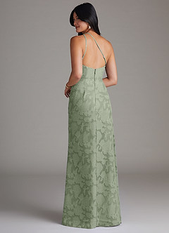 Azazie Mika Bridesmaid Dresses Agave Sheath One Shoulder Floral Burnout Dress image4