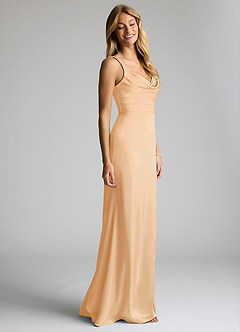 Azazie Elida Brautjungfernkleider Etui Plissee Stretch-Satin Kleid Gold image3