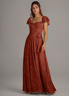 Azazie Aricella Robes de demoiselle d'honneur Robe Trapèze en Blumen-Burnout Corset Terracotta image3