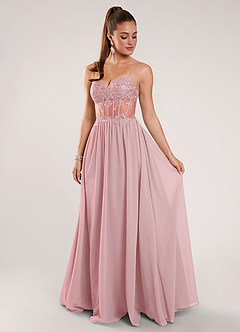 Thalyago Rosa Ballkleid aus Chiffon mit Perlenbesatz, Spitze und Satin-Einsatz image6