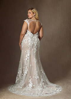 Azazie Salina Wedding Dresses Diamond White Nude Mermaid Sweetheart Sequins Tulle Dress image10