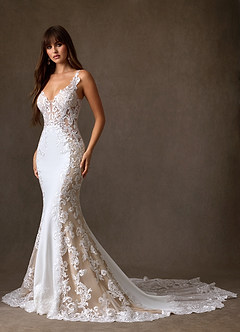 Azazie Estephanie Abiti da Sposa Abito Sirena in Crepe Elasticizzato Paillettes Diamante Bianco Nudo image7