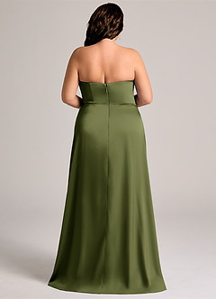 Azazie Wren Bridesmaid Dresses Olive A-Line Strapless Stretch Satin Convertible Dress image7
