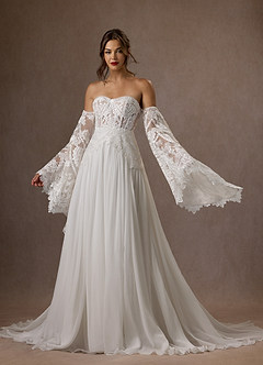 Azazie Rhya Probar vestidos en casa Vestido de Diamante Blanco de Encaje de Corte en A con Vestidos sin tirantes image8