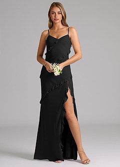 Azazie Nancie Bridesmaid Dresses Black Mermaid Ruched Chiffon Dress image8