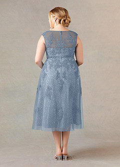 Azazie Flynn Moeder van de bruid jurken A-Lijn Jurk van Tule Boothals Kant Stoffig Blauw image7