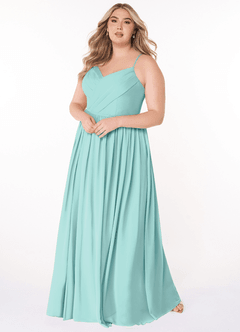 Azazie Cora Bridesmaid Dresses Aqua A-Line Pleated Chiffon Dress image8
