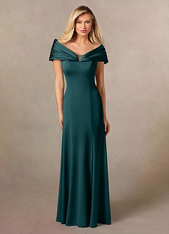 Azazie Auberdeen Mother of the Bride Dresses Pine Mermaid Pleated Stretch Satin Dress image1