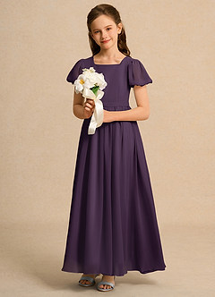Azazie Joss Flower Girl Dresses Plum A-Line with Sleeves Chiffon Dress image12