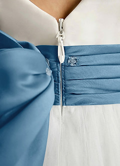 Azazie Sosie Jurken voor bloemenmeisjes A-Lijn Jurk van Tule Geplooid Ivoor Staalblauw image5