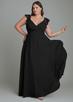 Azazie Leilani Abiti da Damigella Abito A-Line in Chiffon Plissettato Nero image3